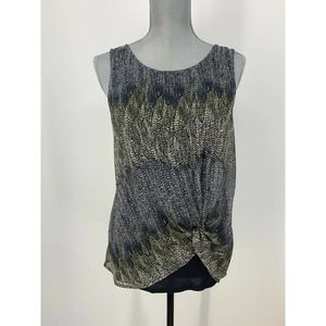 Deletta Women's M Gray Multicolored Twist Front Sleeveless Layered Top Blouse